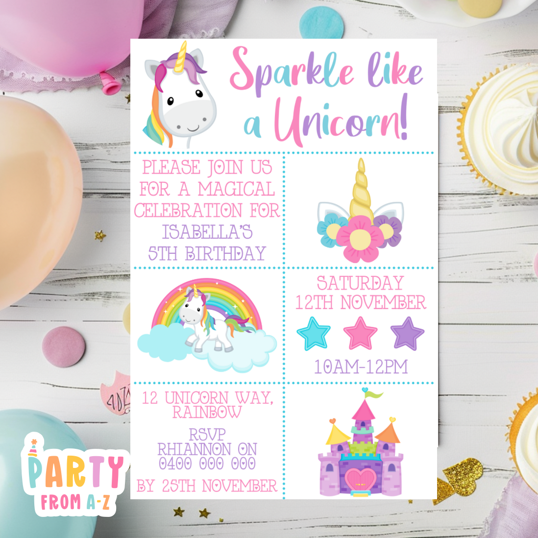 Kids Birthday Party Invites Girls Theme Printed & Digital Canva