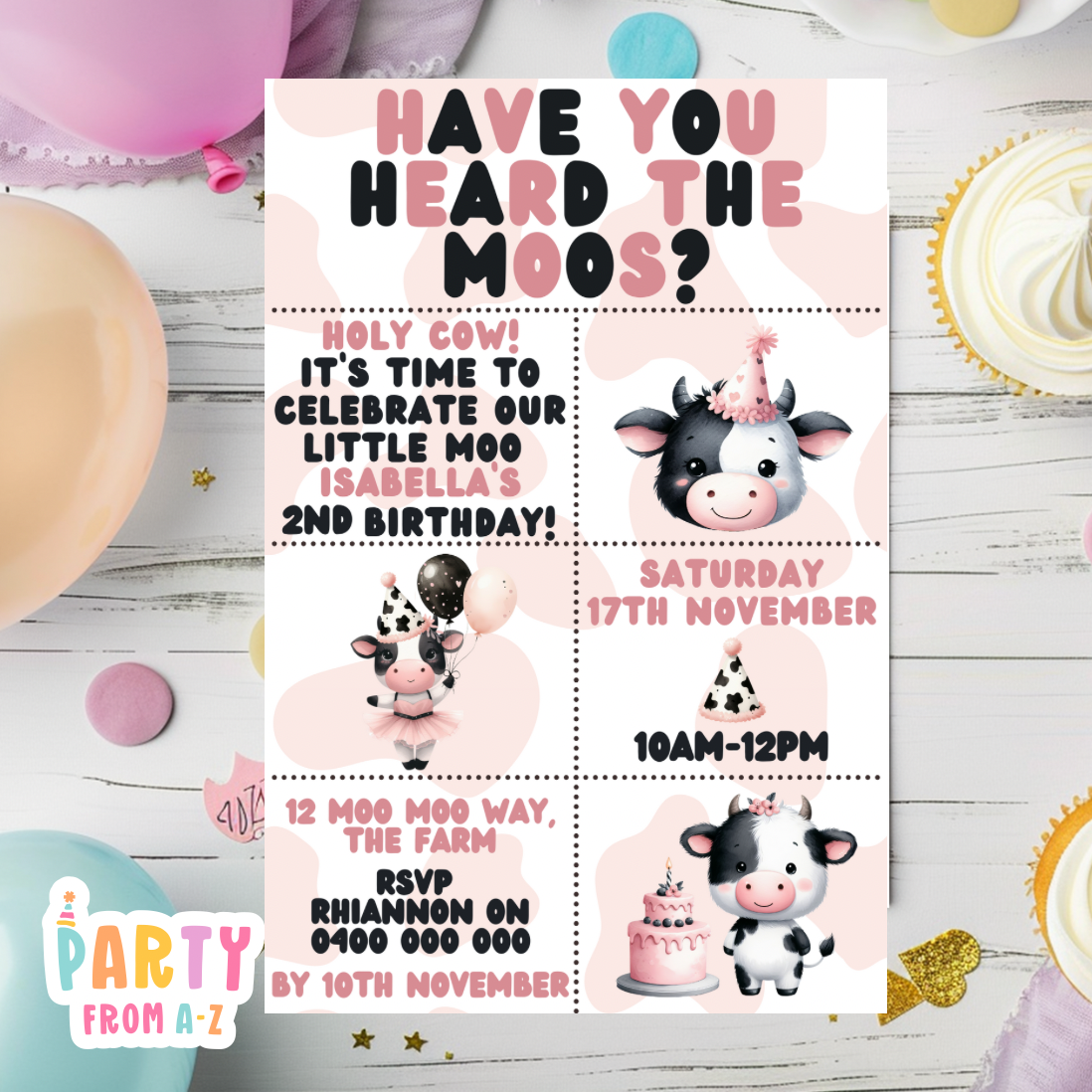 Kids Birthday Party Invites Girls Theme Printed & Digital Canva