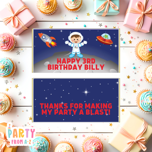 Kids Birthday Party Chocolate Wrappers Aldi Boys Girls SPACE BOY PRINTED