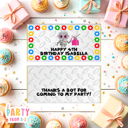 Kids Birthday Party Chocolate Wrappers Aldi Boys Girls ROBOT GIRL PRINTED