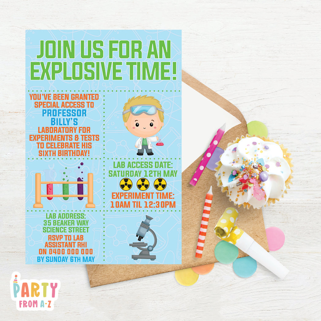 Kids Science Party Birthday Invitation